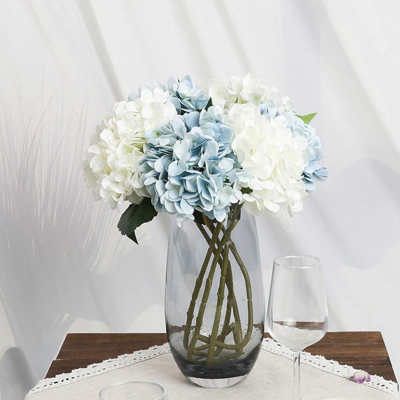 Kisflower 6pcs White Hydrangea Artificial Flowers - Faux Hydrangea Flowers, Fake Silk Flowers for Table Centerpiece, Silk Hydrangea Flowers with Stems for Home Wedding Party Decor - Image 3